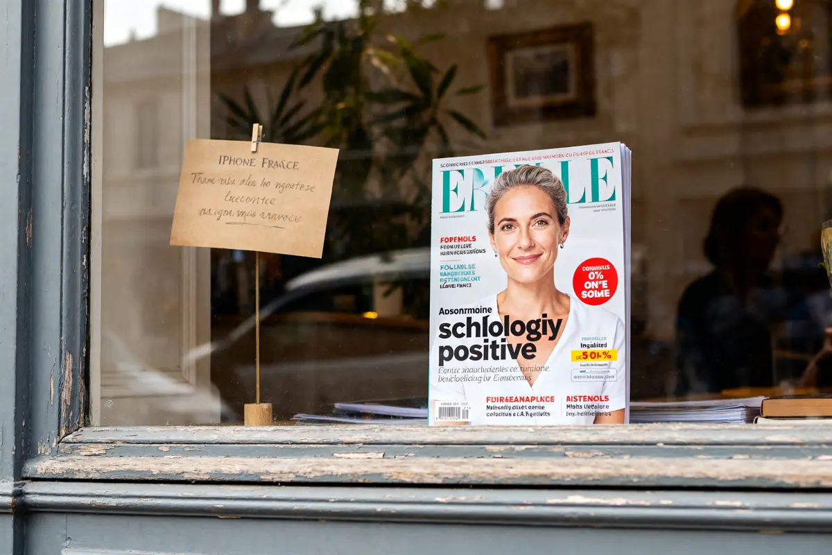 Magazine psychologie positive en vitrine encourageant abonnement au magazine psychologie positive et bien-être mental